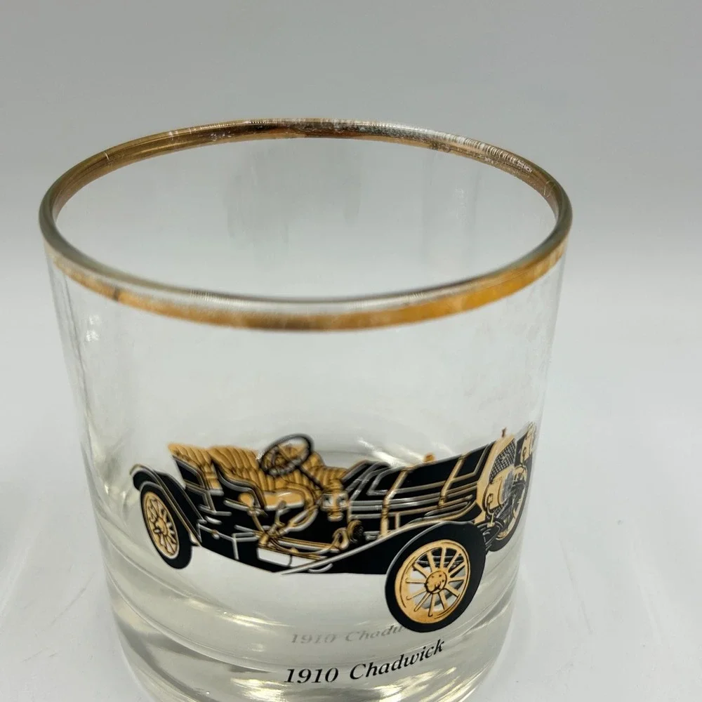 Whiskey Glasses Gold Clear Vintage Car Set of 2 Good